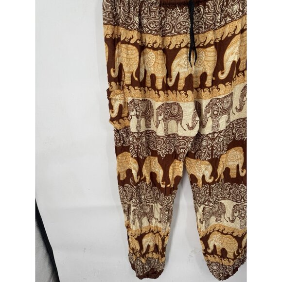 Earthbound Harem Elephant Print Pants Women XXL Brown Hippie Retro Bohemian - Picture 5 of 8